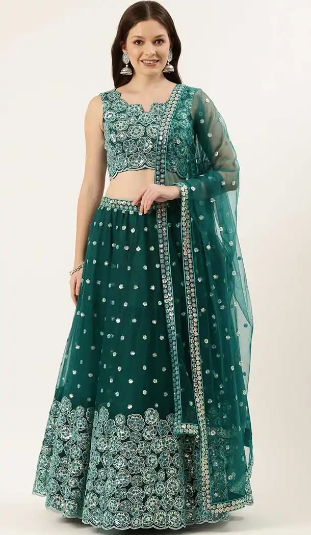 Teal Color Net Resham Work Designer Wear Heavy Lehenga Choli -5782164575