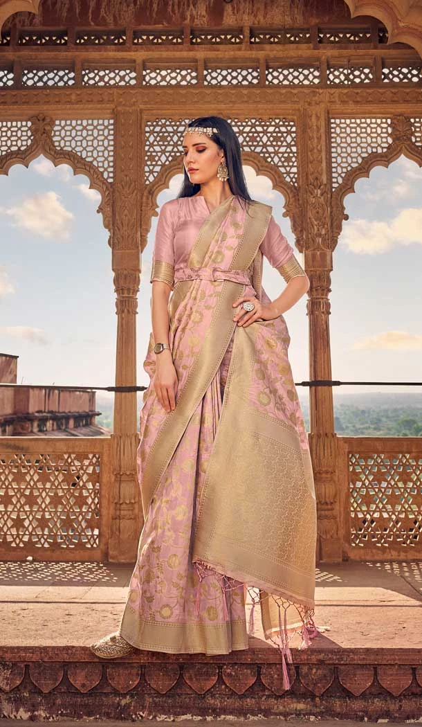 Light Pink Color Pure Viscose Silk Embroidery Work Party Wear Designer Saree -5780164559