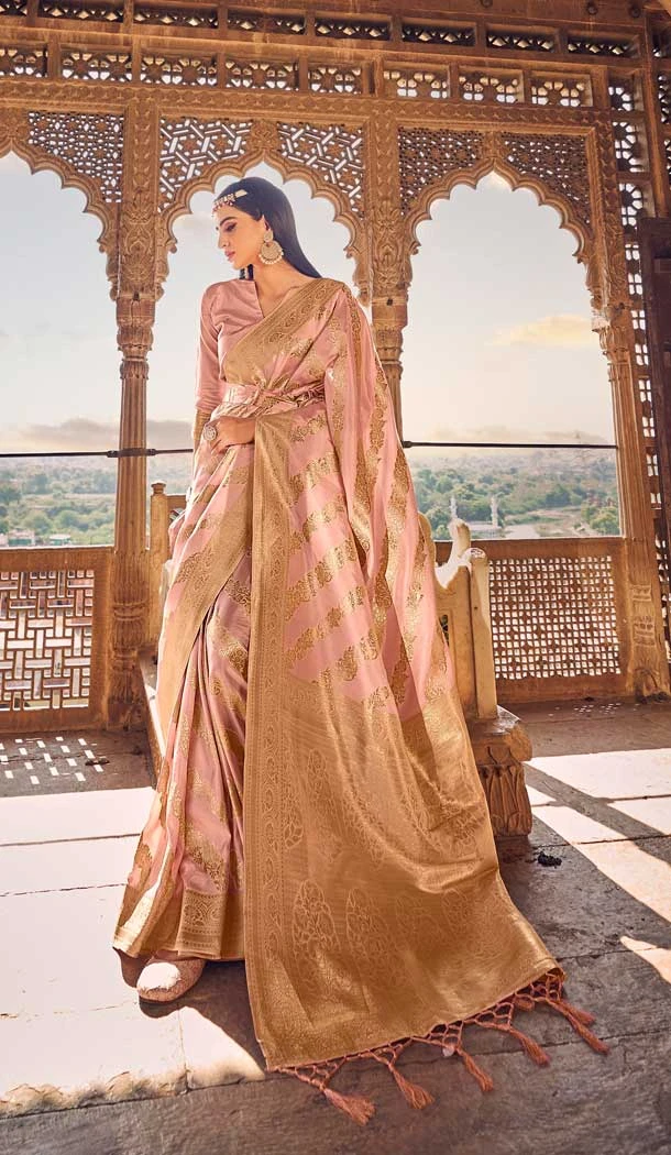 Pink Color Pure Viscose Silk Embroidery Work Party Wear Designer Saree -5780164562