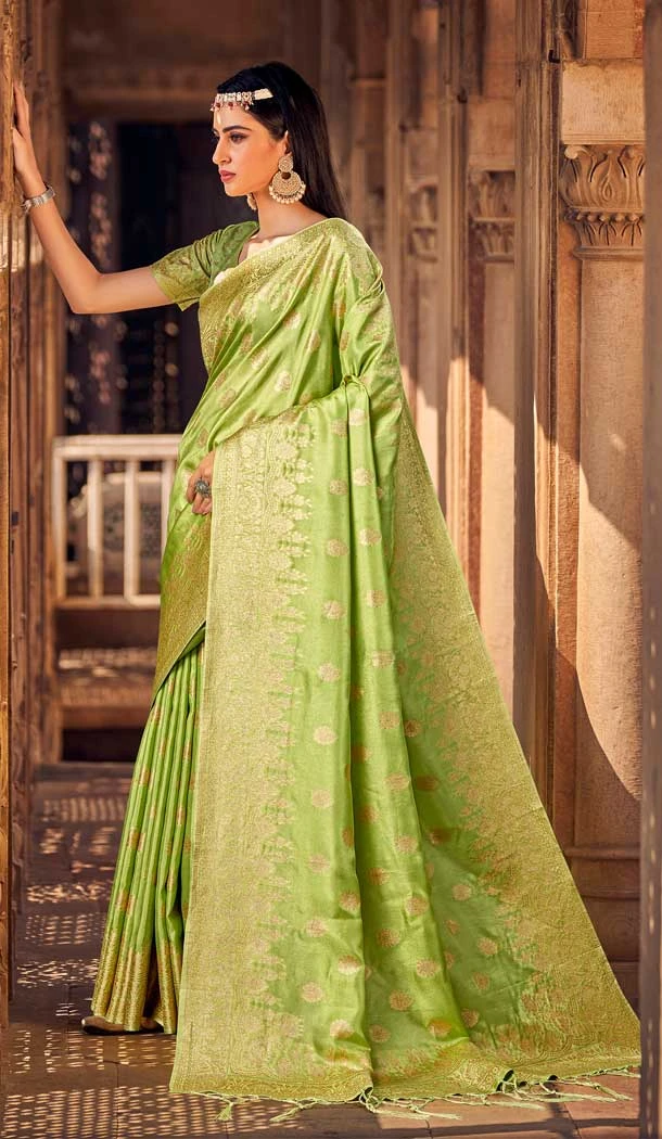 Light Green Color Pure Viscose Silk Embroidery Work Party Wear Designer Saree -5780164563