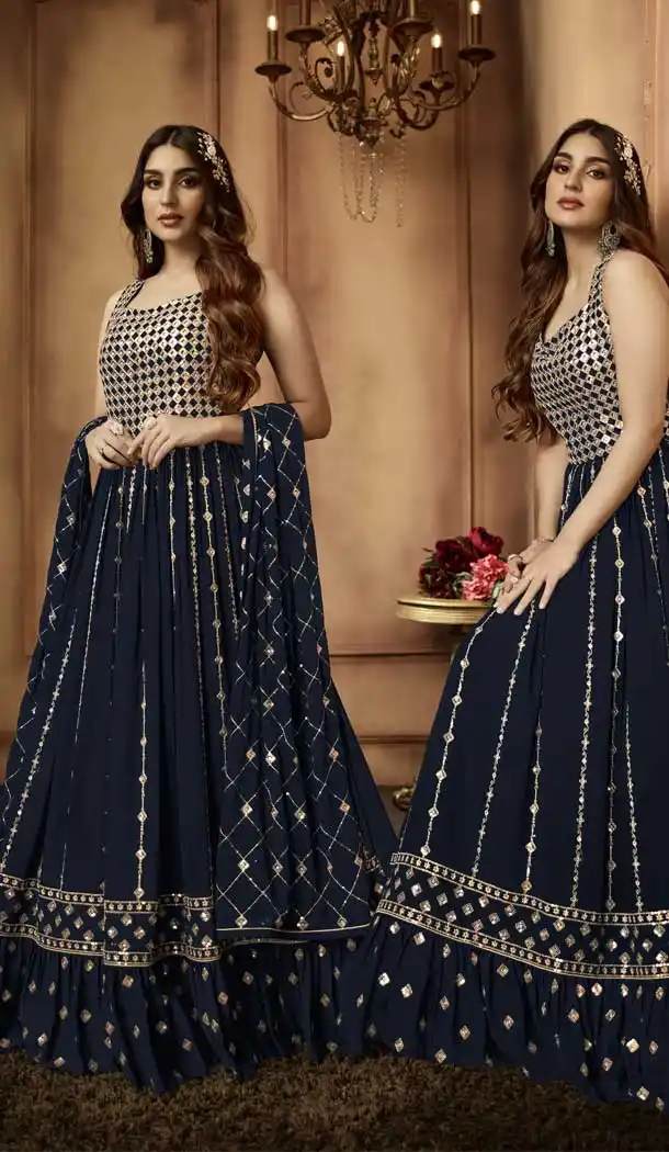 Navy Blue Color Georgette Resham And Zari Work Party Wear Salwar Kameez -5798164686