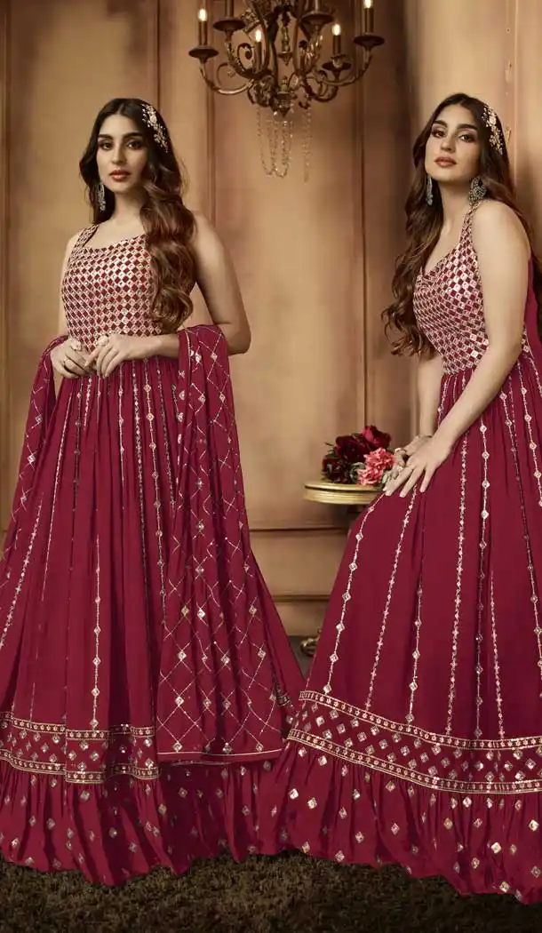 Red Color Georgette Resham And Zari Work Party Wear Salwar Kameez -5798164687
