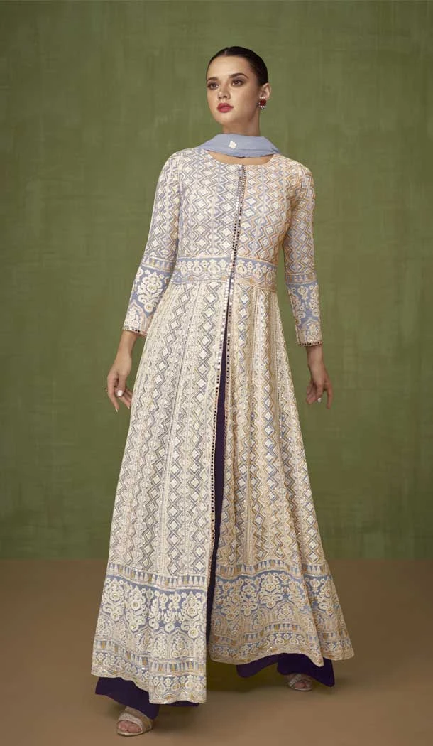 Light Purple Color Fox Georgette Sequins Work Anarkali Style Palazzo Salwar Suit -5800164696