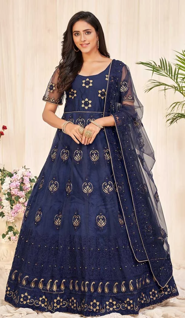 Navy Blue Color Net Resham And Stone Work Festival Wear Designer Salwar Suit -5812164781