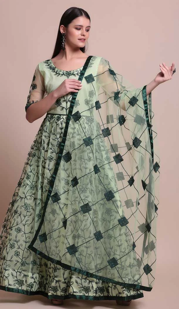 Light Sea Green Color Net Resham And Stone Work Festival Wear Designer Salwar Suit -5812164782