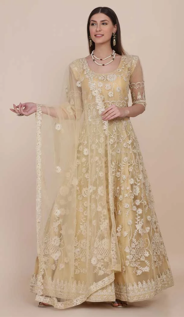 Chiku Color Net Resham And Stone Work Festival Wear Designer Salwar Suit -5812164784