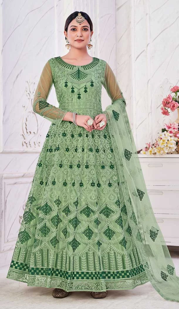 Green Color Net Resham Work Festival Wear Designer Salwar Suit -5812164785