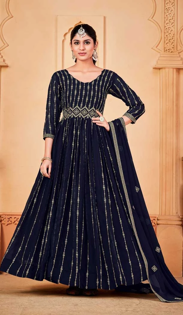 Navy Blue Color Georgette Sequins And Zari Work Festival Wear Designer Salwar Suit -5812164789