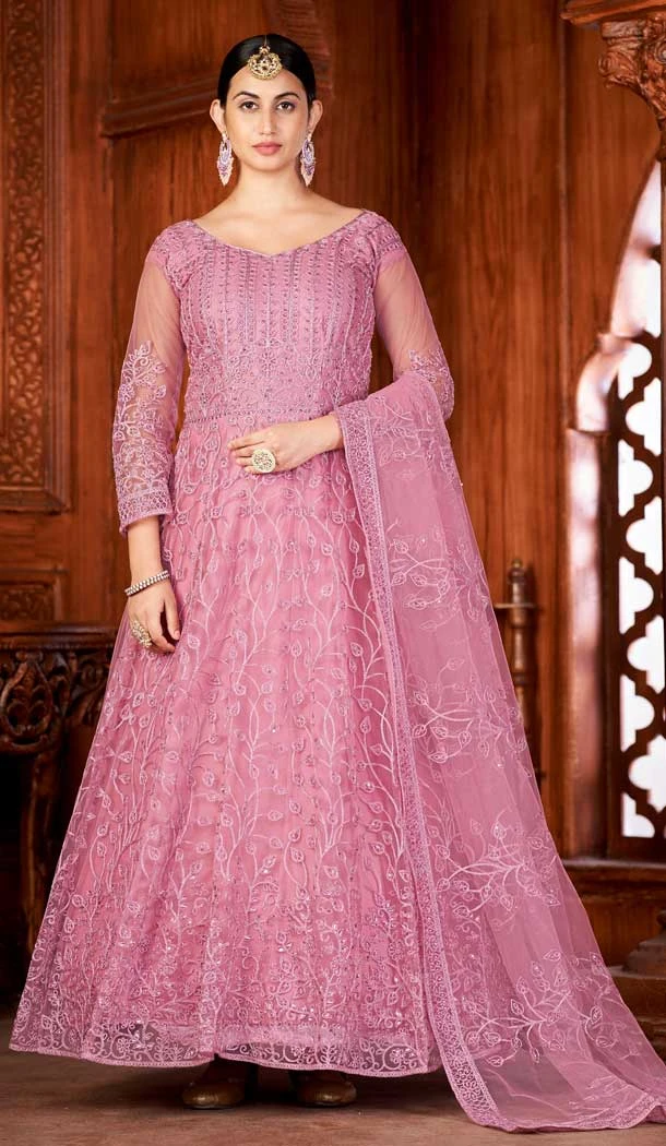 Resham And Stone Work Pink Color Net Festival Wear Designer Salwar Suit -5812164795