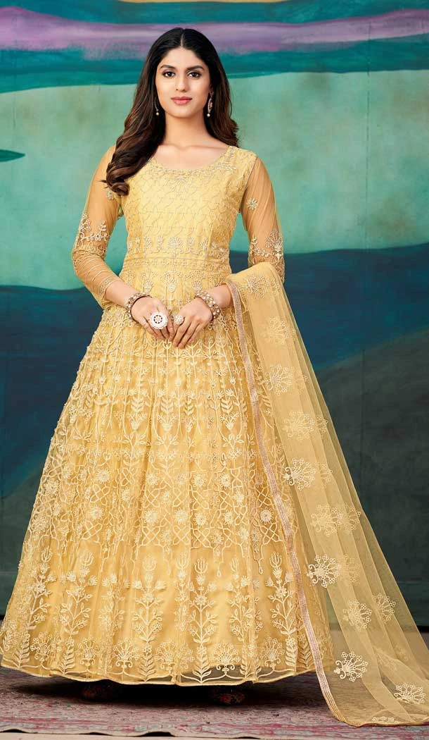 Resham And Stone Work Beige Color Net Festival Wear Designer Salwar Suit -5812164796