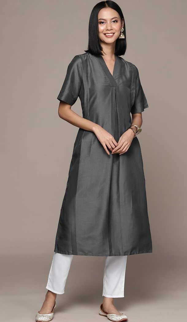 Grey Color Chinon Plain Festival Wear Readymade Designer Kurti -5816164828