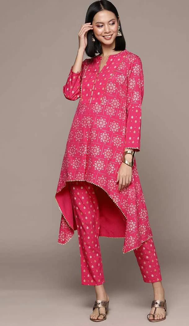 Pink Color Chinon Foil Print And Gota Work Festival Wear Readymade Designer Kurti -5816164829