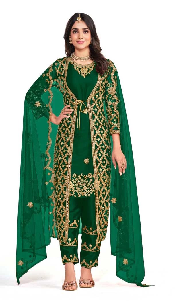 Green Color Butterfly Net Embroidery And Diamond Work Party Wear Salwar Suit -5822164858