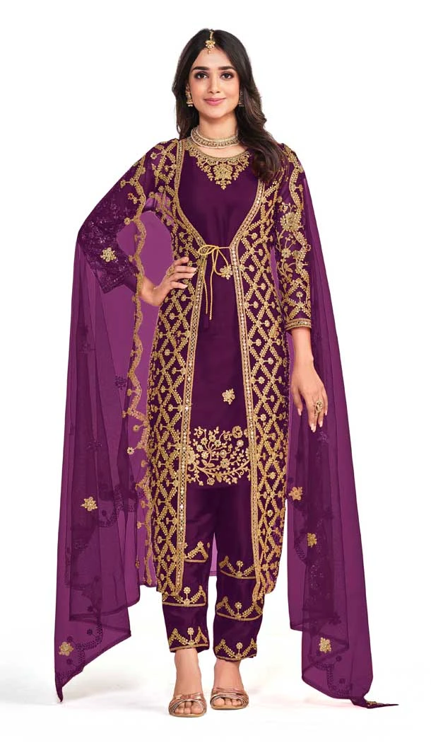 Purple Color Butterfly Net Embroidery And Diamond Work Party Wear Salwar Suit -5822164860