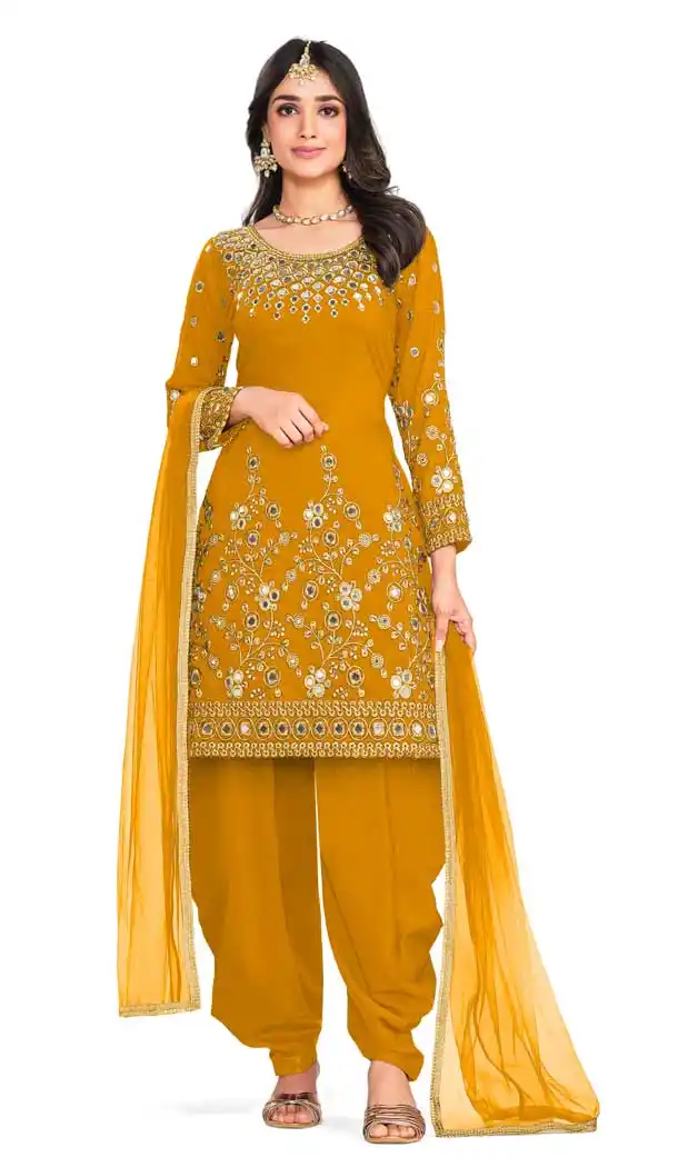 Mustard Color Italian Soft Silk Embroidery Work Function Wear Punjabi Suit -5823164862