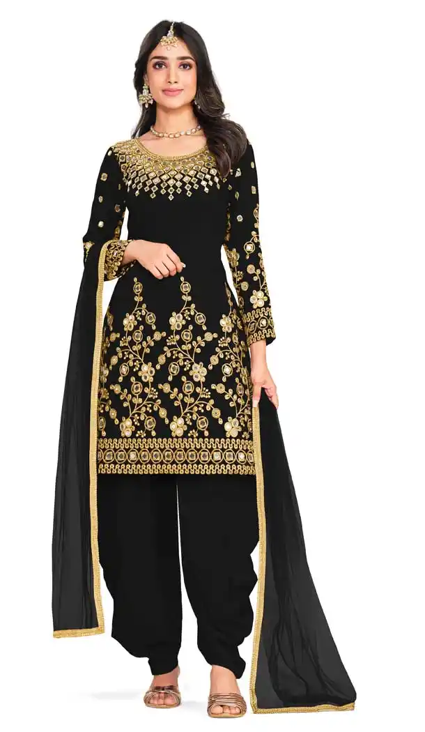 Black Color Italian Soft Silk Embroidery Work Function Wear Punjabi Suit -5823164863