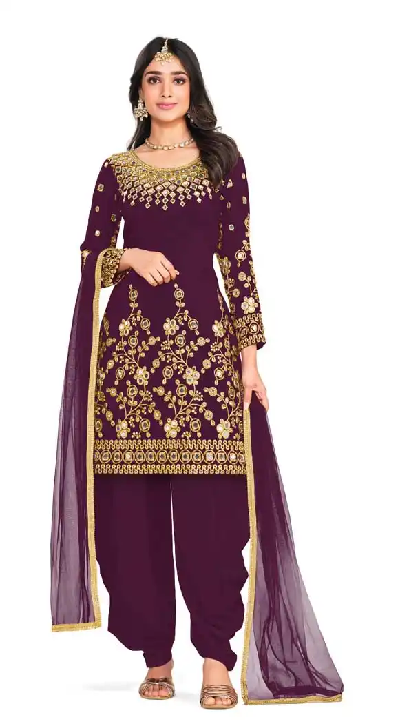 Purple Color Italian Soft Silk Embroidery Work Function Wear Punjabi Suit -5823164864