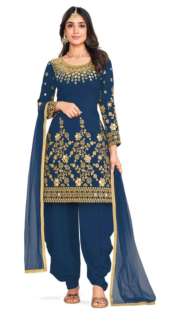 Blue Color Italian Soft Silk Embroidery Work Function Wear Punjabi Suit -5823164865