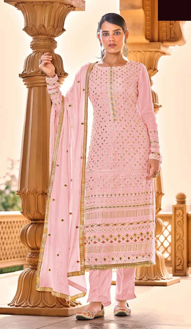 Pink Color Sequins Work Faux Georgette Pakistani Style Salwar Kameez -5833164929