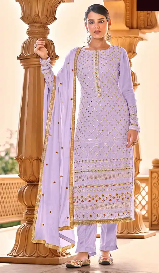 Lavender Color Sequins Work Faux Georgette Pakistani Style Salwar Kameez -5833164930