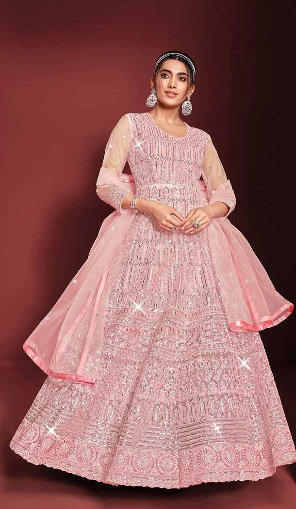 Pink Color Butterfly Net Embroidery Designer Salwar Kameez -5834164934