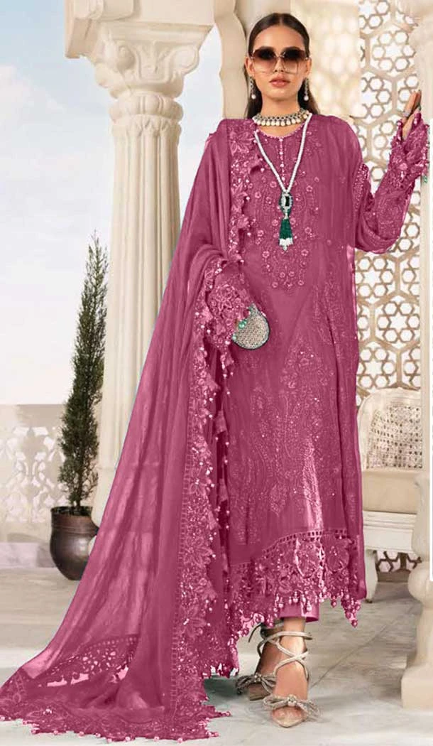Pink Color Fox Georgette Embroidery Work Party Wear Salwar Suit -5842165002