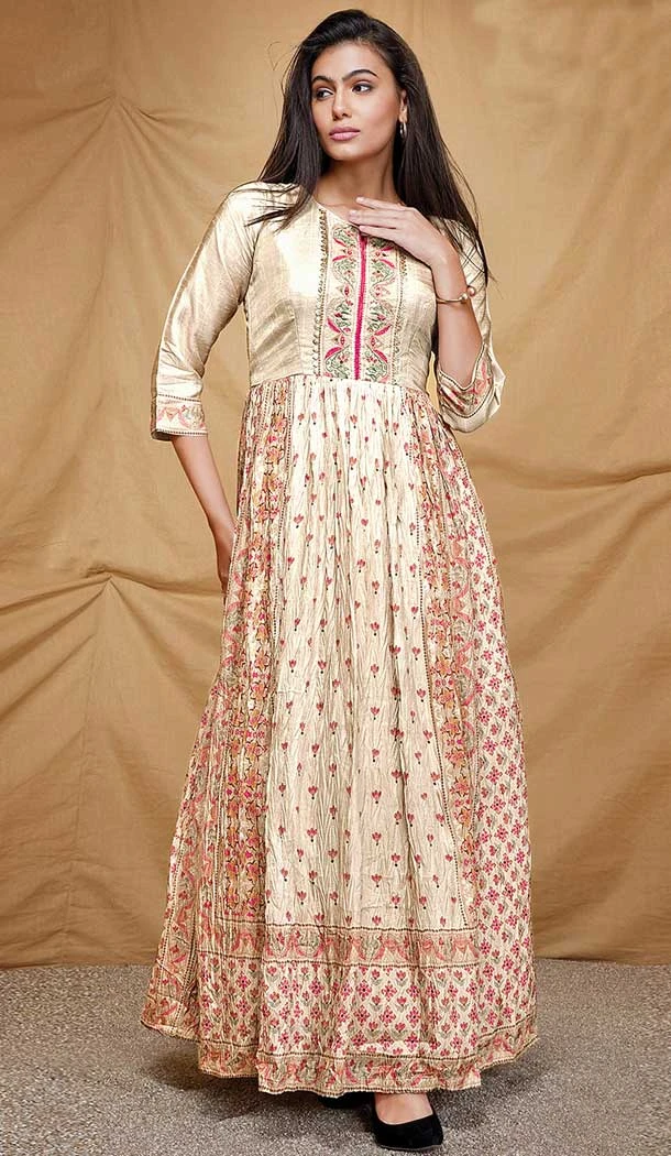 Dola Silk Off White Color Digital Print Work Party Wear Readymade Gown -5851165048