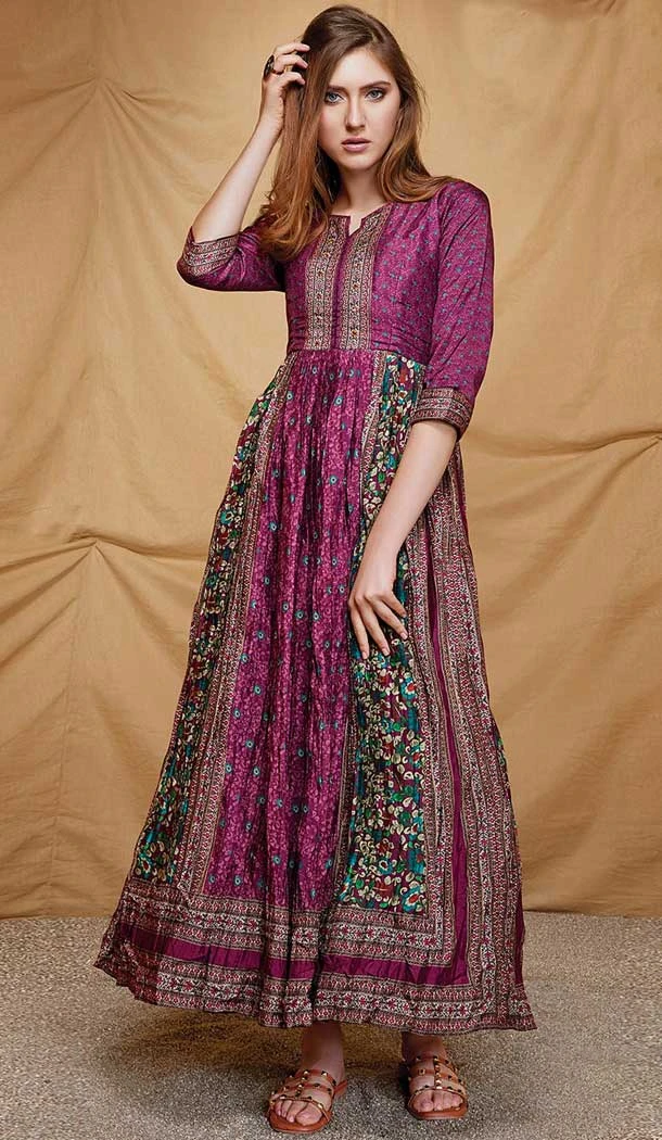Dola Silk Purple Color Digital Print Work Party Wear Readymade Gown -5851165051
