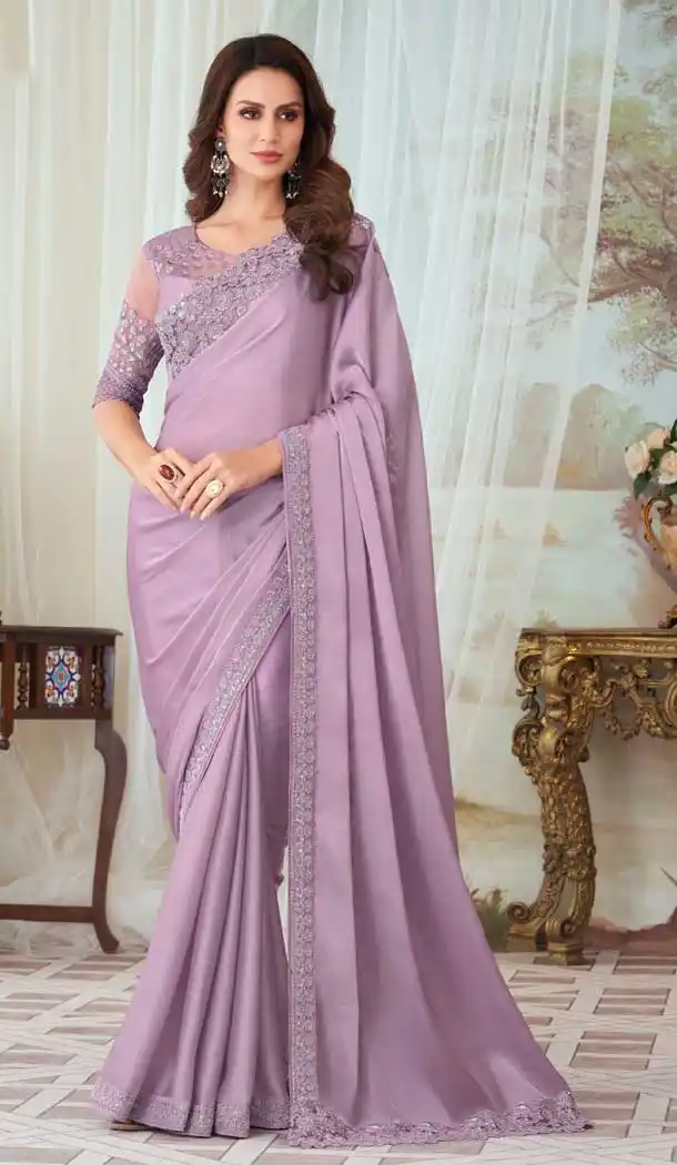 Light Purple Color Glorious Silk Resham Work Party Wear Designer Saree -5852165052