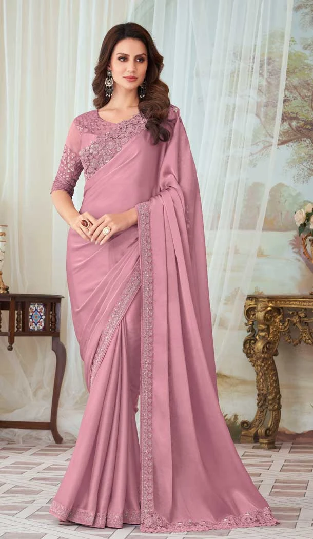 Pink Color Glorious Silk Resham Work Party Wear Designer Saree -5852165054