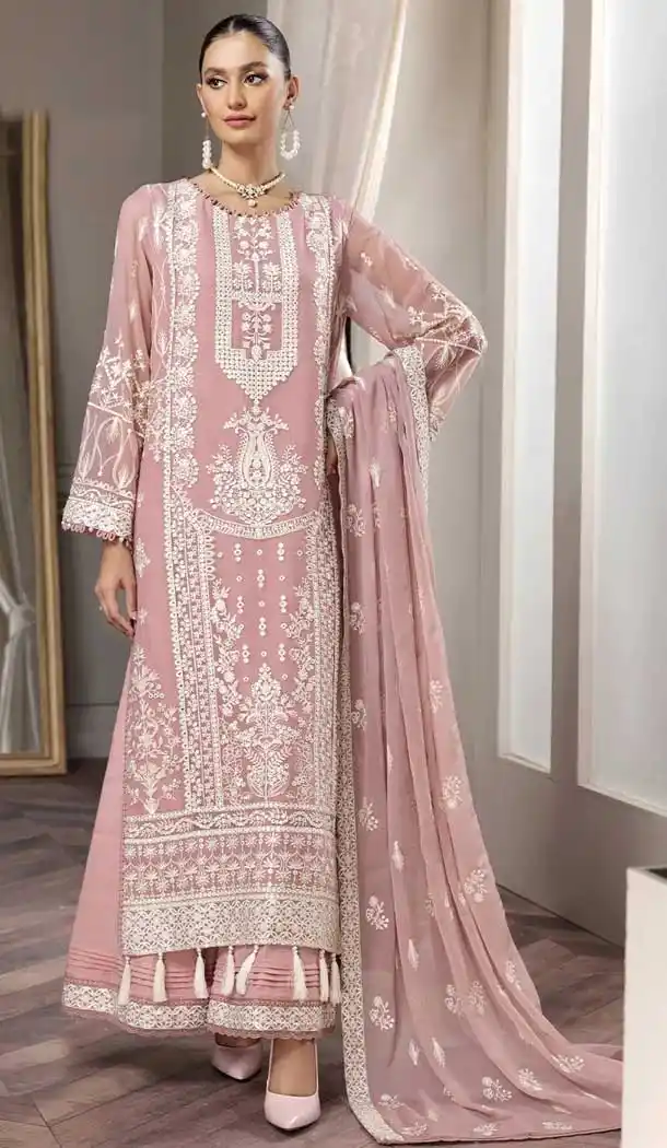 Pink Color Georgette Embroidery Work Pakistani Style Palazzo Salwar Kameez -5854165061