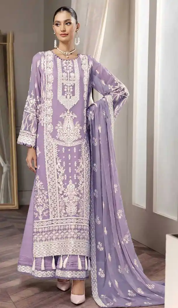 Lavender Color Georgette Embroidery Work Pakistani Style Palazzo Salwar Kameez -5854165062