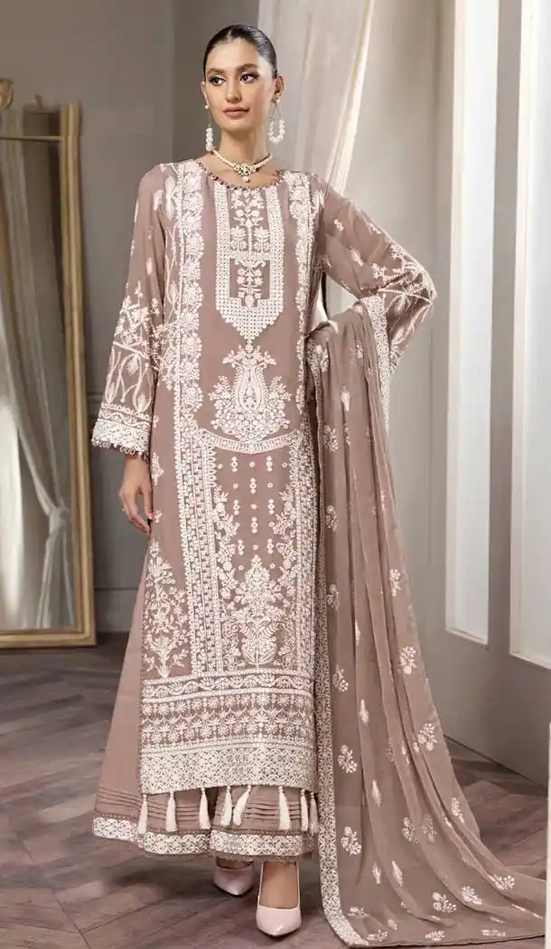 Light Brown Color Georgette Embroidery Work Pakistani Style Palazzo Salwar Kameez -5854165066