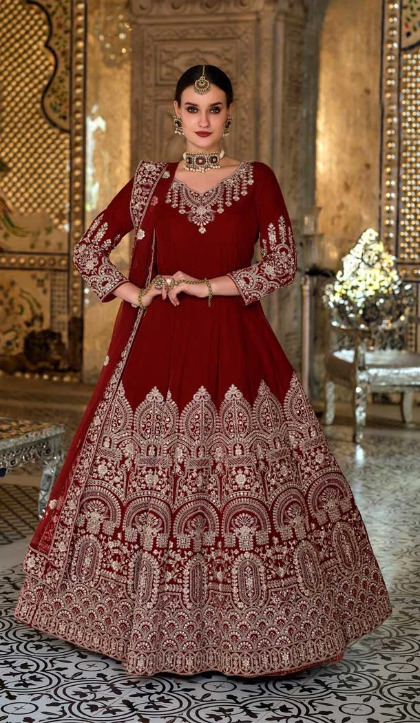 Red Color Velvet Sequins And Zari Work Wedding Wear Designer Salwar Suit -5858165080
