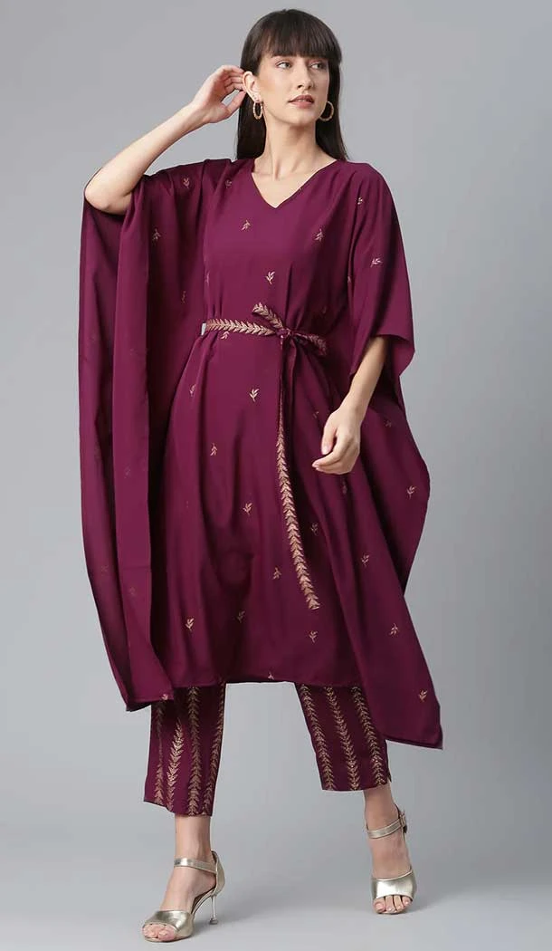 Burgundy Color Poly Crepe Print Work Party Wear Readymade Kurti Bottom -5863165132