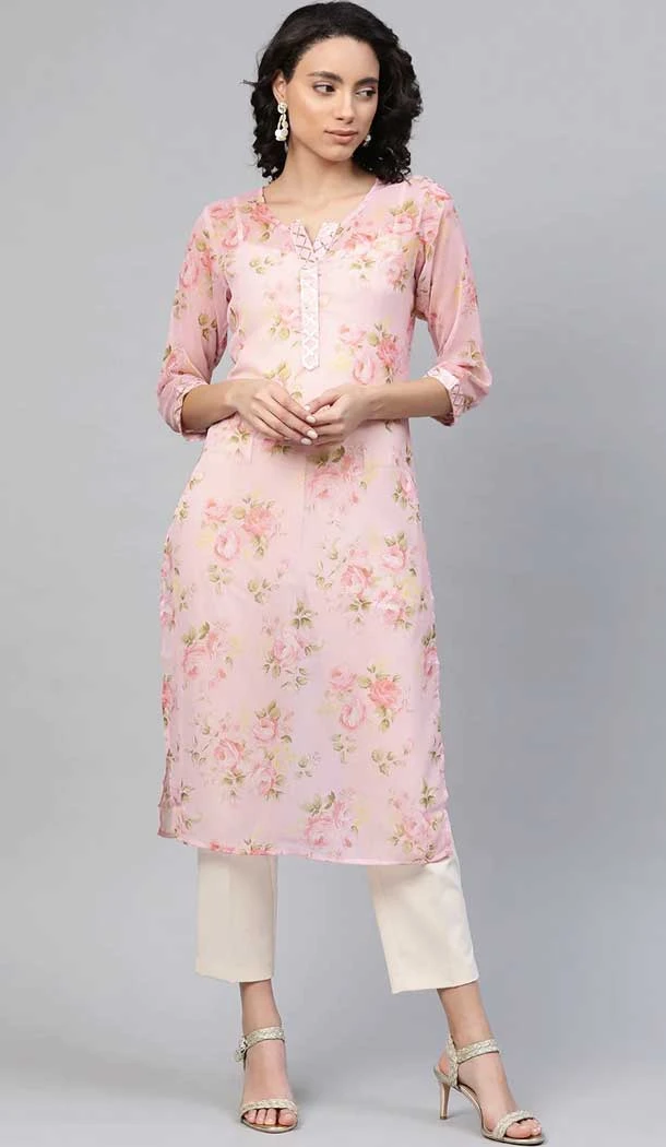 Light Pink Color Chiffon Print Work Party Wear Readymade Kurti Bottom -5863165133