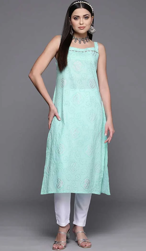 Blue Color Pure Cotton Print Work Party Wear Readymade Kurti Bottom -5863165135