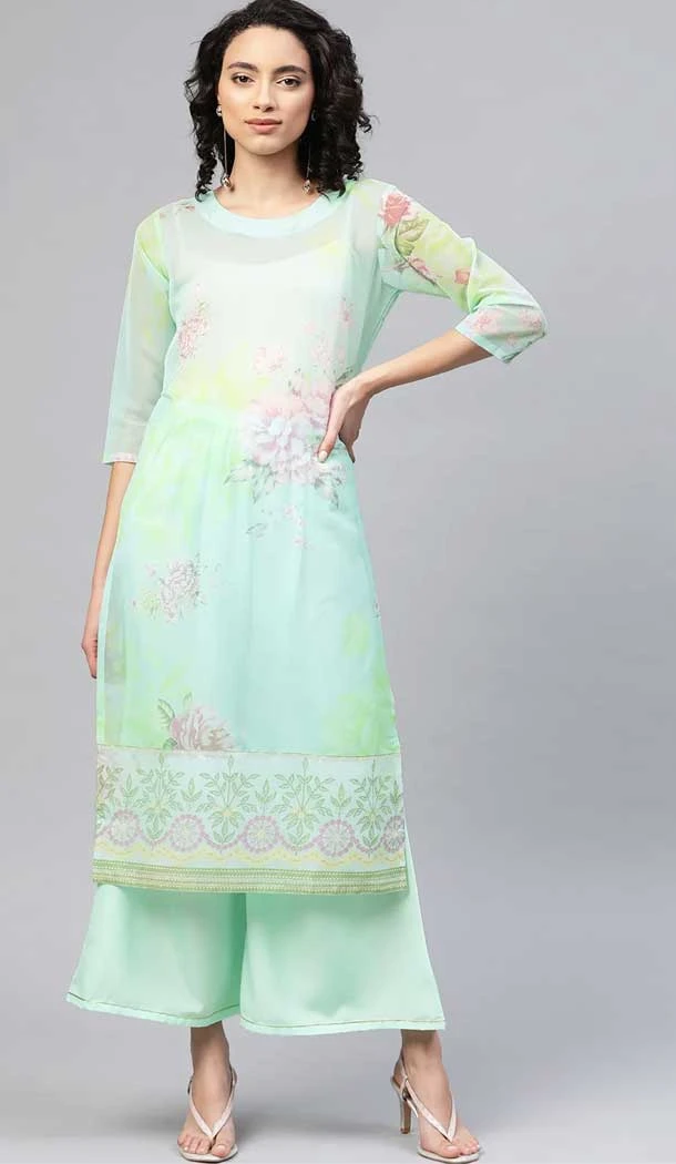 Mint Color Organza Print Work Party Wear Readymade Kurti Bottom -5863165136