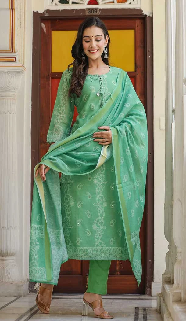 Sea Green Color Chanderi Digital Print And Zari Work Festival Wear Readymade Salwar Suit -5864165143