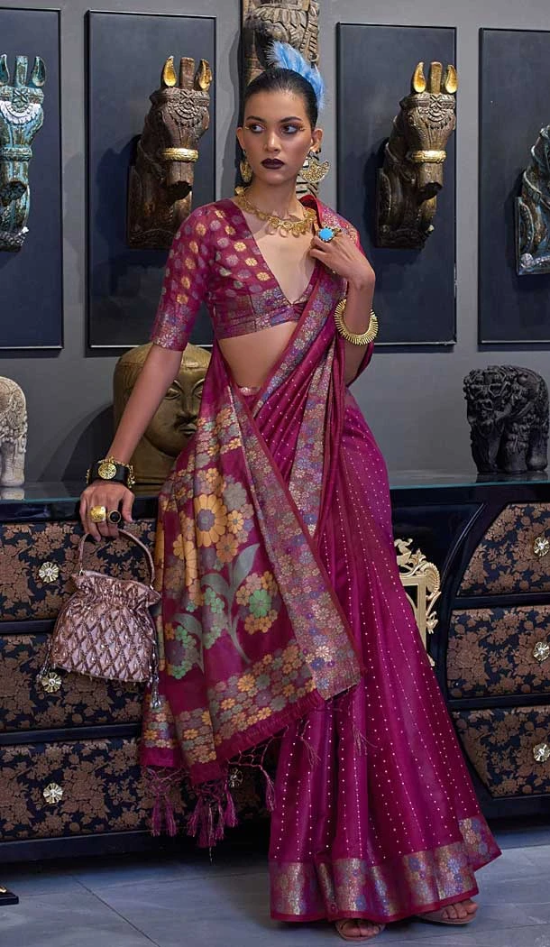 Pink Color Weaving Organza Resham Work Party Wear Designer Saree -5871165212