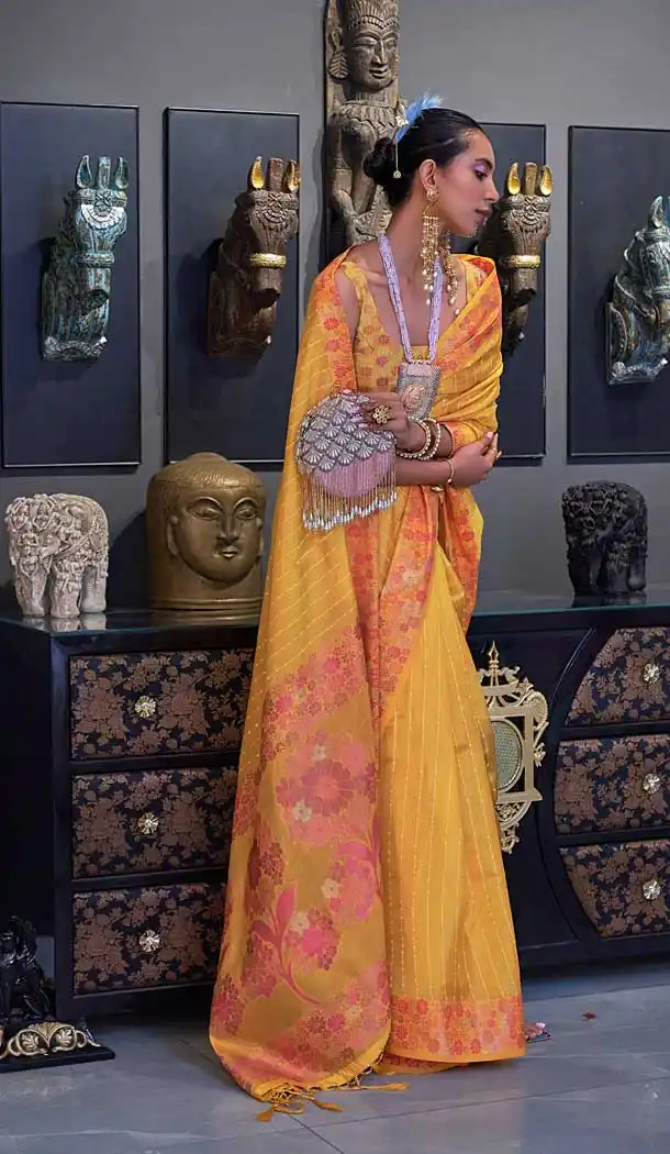 Yellow Color Weaving Organza Resham Work Party Wear Designer Saree -5871165213