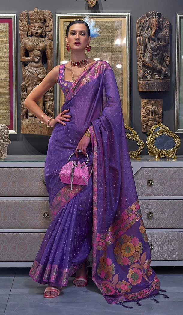 Purple Color Weaving Organza Resham Work Party Wear Designer Saree -5871165214