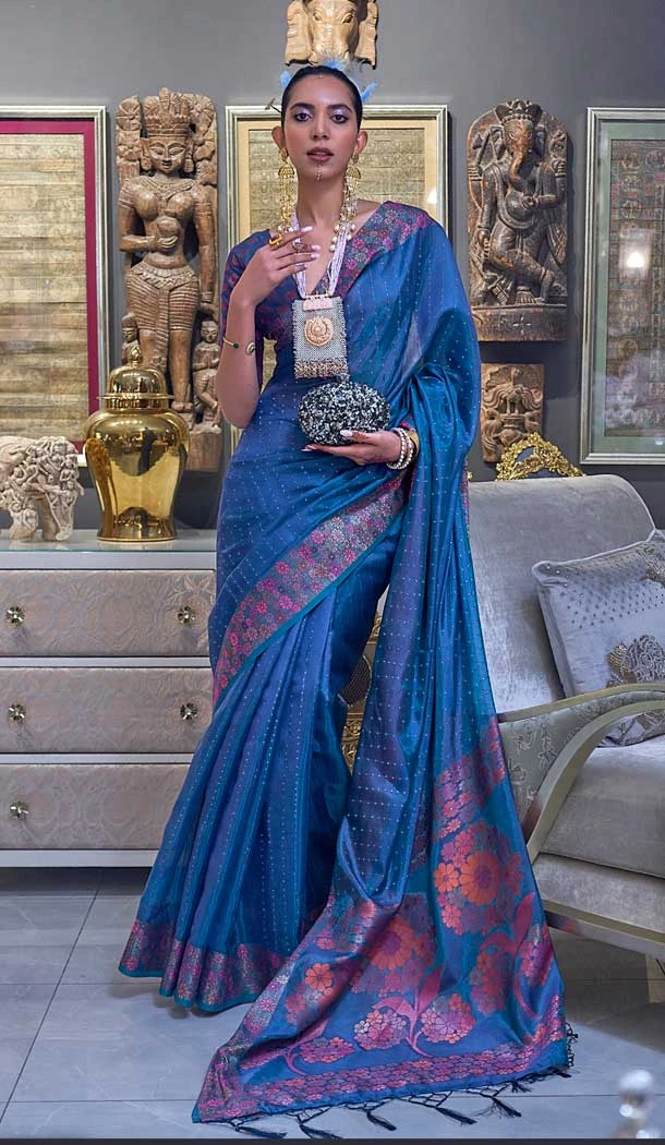 Blue Color Weaving Organza Resham Work Party Wear Designer Saree -5871165215