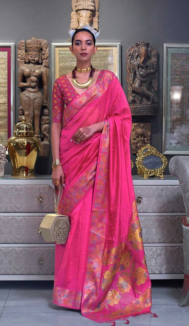 Rani Pink Color Weaving Organza Resham Work Party Wear Designer Saree -5871165217
