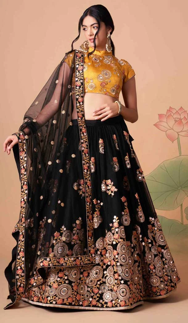 Black Color Soft Net Embroidery Work Function Wear Lehenga Choli - 5877165256