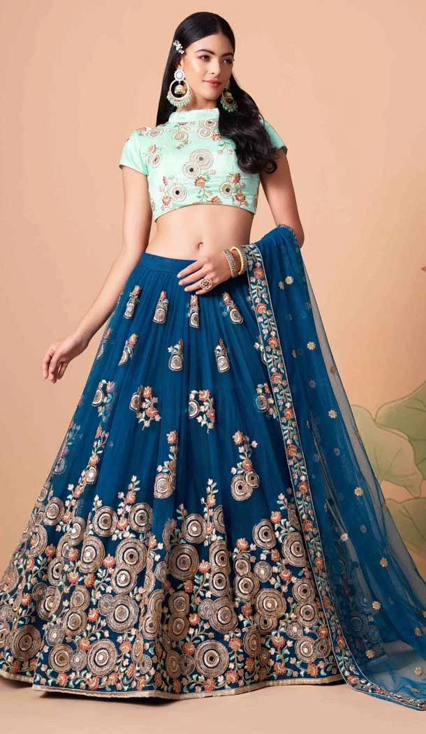 Dove Blue Color Soft Net Embroidery Work Function Wear Lehenga Choli - 5877165258