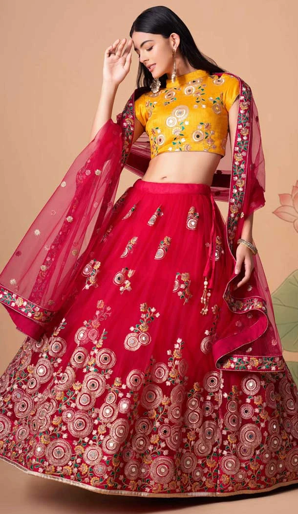 Rani Color Soft Net Embroidery Work Function Wear Lehenga Choli - 5877165262