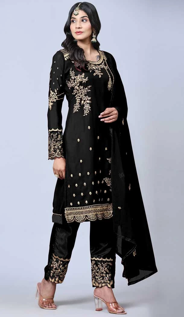 Black Color Georgette Embroidery Work Festival Wear Salwar Kameez -5884165289