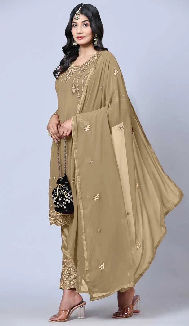 Beige Color Georgette Embroidery Work Festival Wear Salwar Kameez -5884165291