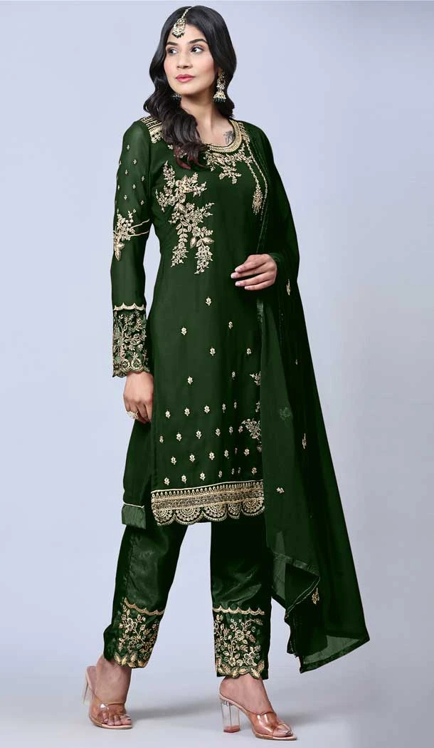 Green Color Georgette Embroidery Work Festival Wear Salwar Kameez -5884165292